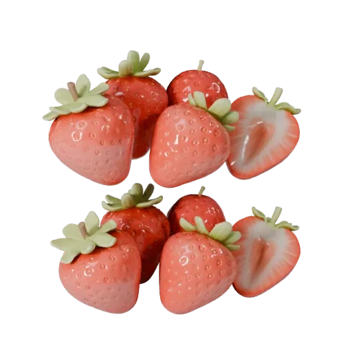 Market Strawberry Basket Product Viz 3D model, three-quarter studio product render, showing skin pores, form detail.