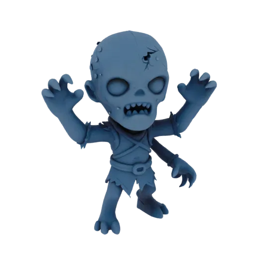 Dark Fantasy Zombie Enemy Rush Miniature STL, Drei-Viertel-Tabletop-Rendering, Resin-druckbare Feind-Miniatur mit azurblauem