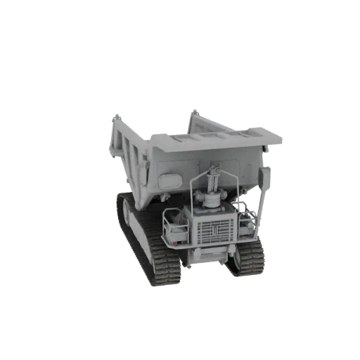 Dump Truck Printable 3D model, isometric STL render, showing painted steel, large mechanical silhouettes.
