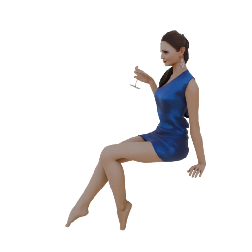 Elegant Woman in Blue Dress Holding Champagne