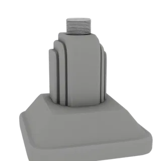 3D render of a gray Art Deco style pedestal with layered geometric sides and a detailed threaded top, set against a white bac