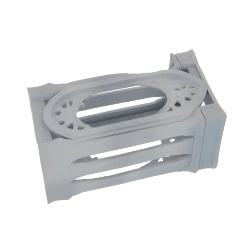 3D render of a grey, ornate oval frame with intricate decorative lattice work on a white background.