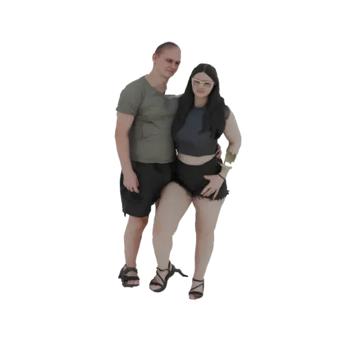 3D model of a man and woman posing together, both wearing casual summer clothes.