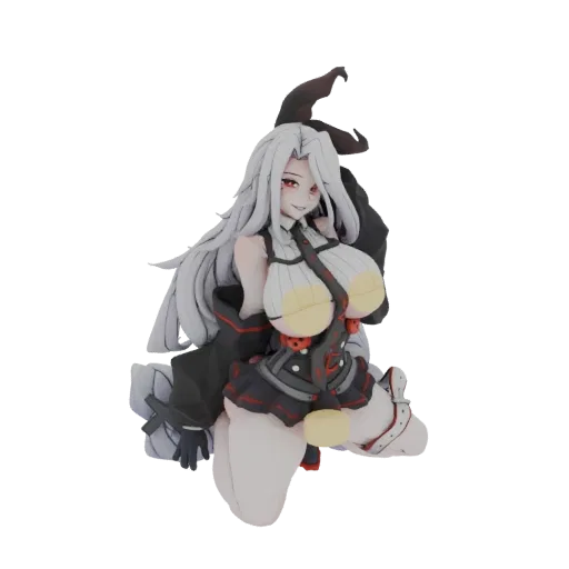 Modèle 3D du personnage anime Prinz Heinrich, représenté dans une pose dynamique avec des cheveux blancs et une tenue noire e