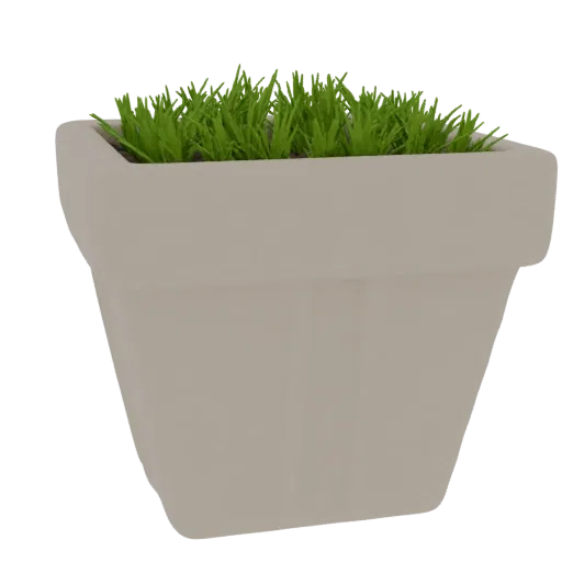 3D model of a square plant pot with vertical line relief, front view