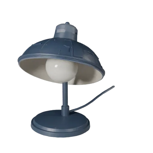 Minimal Desk Lamp game ready 3D model, studio profile shot, with calibrated lamp silhouette and material reads.