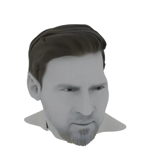 3D model render of Lionel Messi's head, showing his face and hairstyle against a white background.