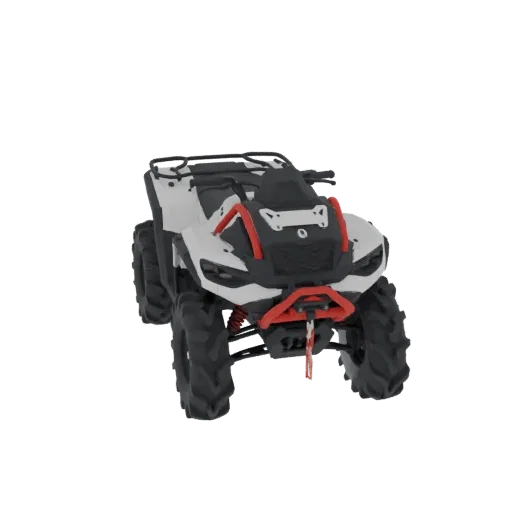 3D model of a white and red ATV quad bike with large, rugged tires and red accents on the front bumper and roll cage.