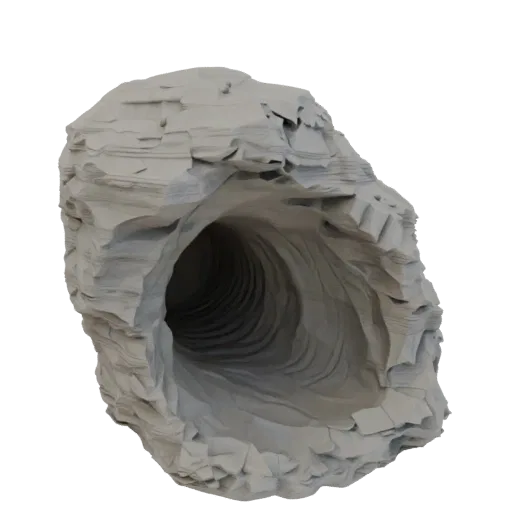 Limestone Cave Mouth Printable 3D model, isometric tabletop STL render, showing stratified stone, rock faces.
