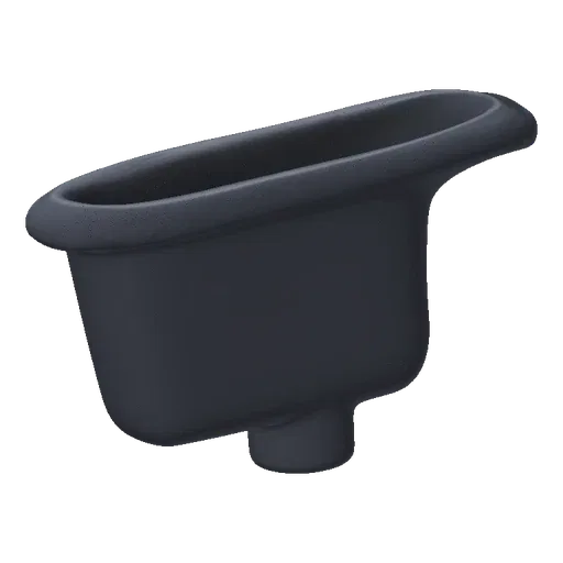 A 3D render of a dark gray clawfoot bathtub with a classic design and smooth finish, isolated on a white background.