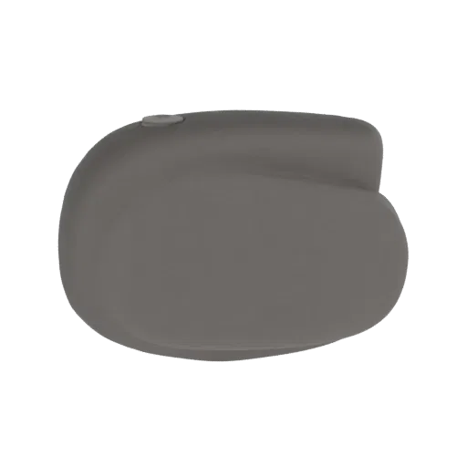 Modelo 3D de caixa em forma de tanque de combustível de moto, cor cinza, com tampa articulada