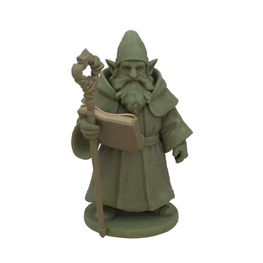Miniatura STL de Mago Anão Medieval, renderização de mesa em três quartos, miniatura conjuradora imprimível em resina com pos