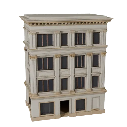 Classical Facade printable STL 3D model, isometric display view, showing building facade materials and architectural detail