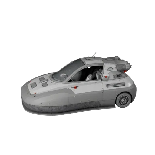 Modello 3D Hovercraft, vista di gioco tre quarti, asset veicolo pronto per Unity con silhouette costruita appositamente e det