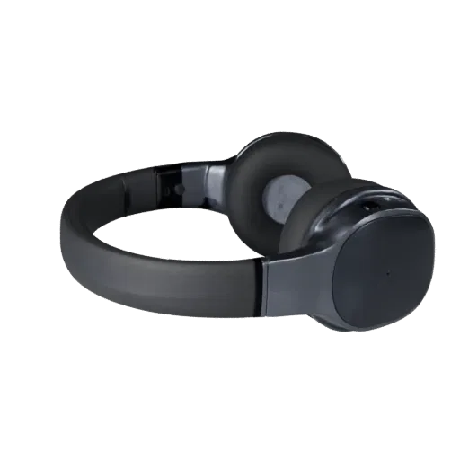 Sports Earbuds 3D model, three-quarter front view, AR viewer studio render, showing soft ear pads, wearable scale.