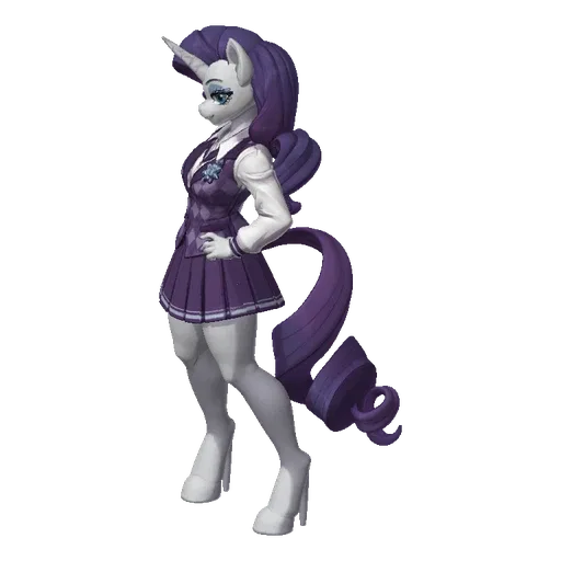 3D model of Rarity from My Little Pony wearing a purple school uniform, standing with a confident pose.