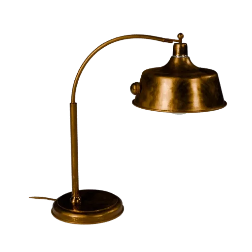 Brass Desk Lamp 3D model, office, three-quarter front view, Unreal Engine viewport, metal detail.