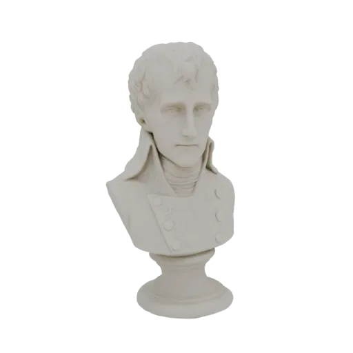 Busto modello 3D di Napoleone Bonaparte, una famosa figura storica, raffigurato in uniforme militare.