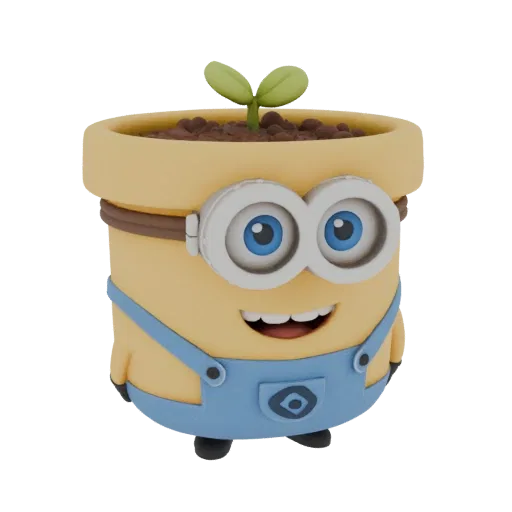 3D model of a Minion flower pot with a sprout, standing on a white background.