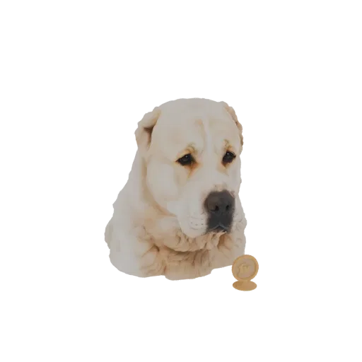 3D model of a majestic Central Asian Shepherd Dog looking down at a small treat placed in front of it.