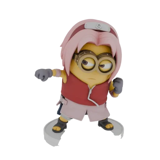 3D model of a Minion character dressed as Sakura Haruno from Naruto, in a fighting stance.