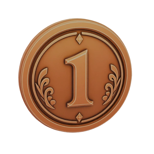 Bronze Coin with Number 1 and Ornate Flourishes
