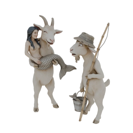 Mermaid and Fisherman Goat Duo