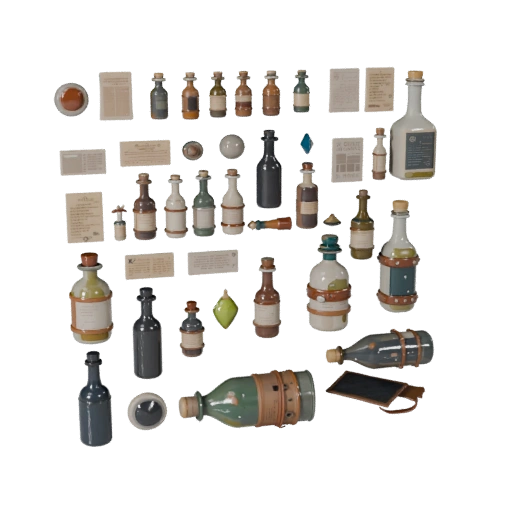 Stylized Workshop Bottle Group 3D Casual Game Asset