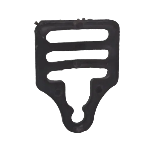 3D model of a black plastic buckle clip with three top slots and a curved fastening mechanism.