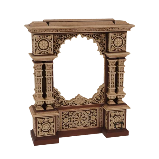 3D model of an ornate archway frame with intricate floral carvings and detailed architectural elements, presented against a w