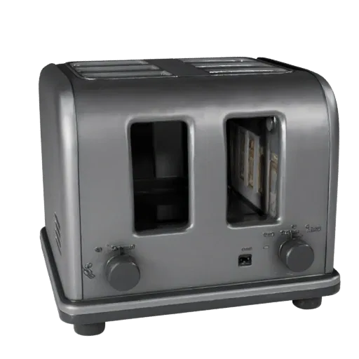 Retro Toaster Realistic 3D model, dining room, three-quarter studio render, plastic detail.