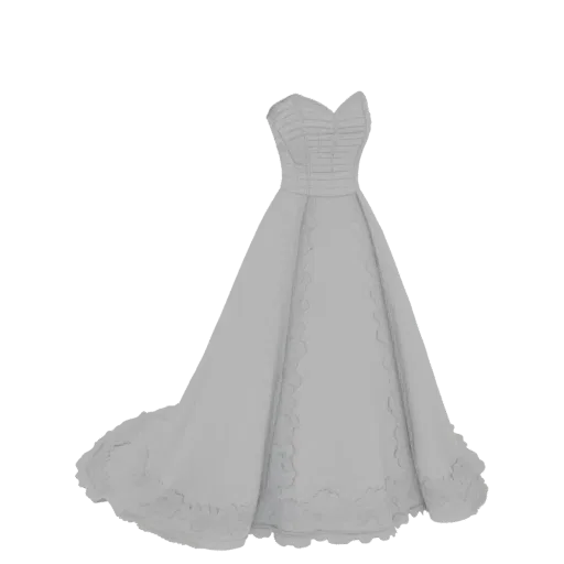 Modèle 3D Robe de Mariée STL prêt à imprimer, rendu de présentation en turntable, avec silhouette de vêtement calibrée et lec
