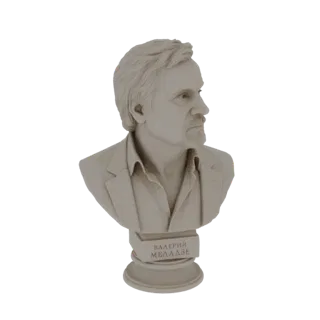 3D model bust of Valeriy Meladze, facing right, with detailed facial features and a nameplate on the base.