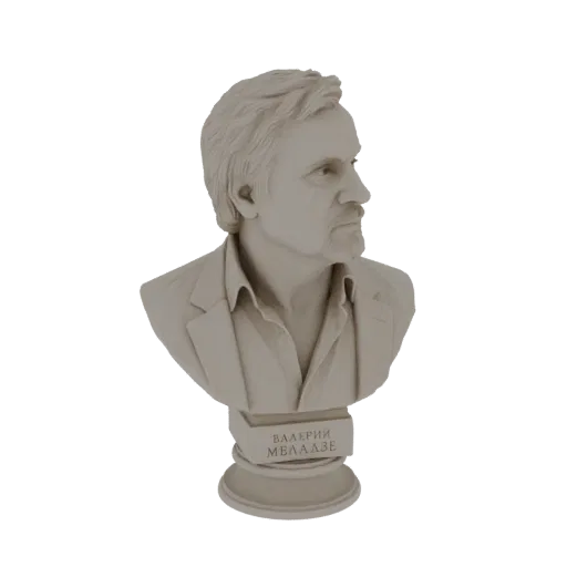 3D-Modell der Büste von Valeriy Meladze, von rechts gesehen, mit detaillierten Gesichtszügen und einem Namensschild auf dem S