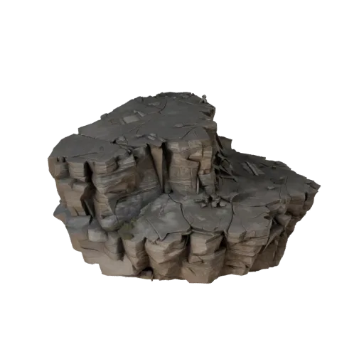 Modelo 3D realista de Sendero en Cornisa de Acantilado, renderizado de entorno a tres cuartos, mostrando piedra estratificada