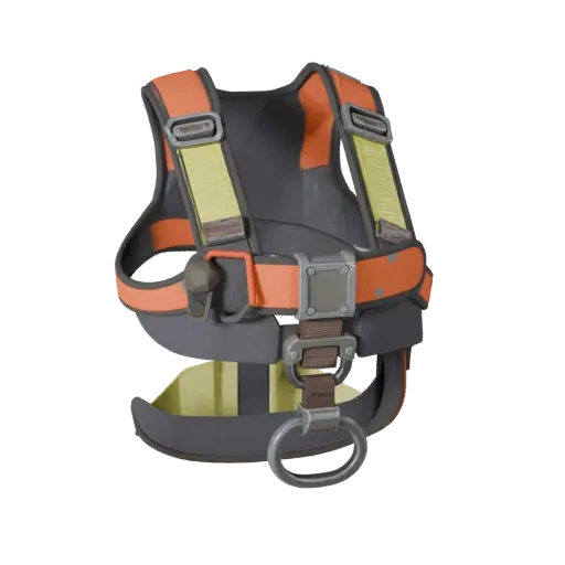 Warehouse Protective Harness Stylized 3D model, stylized isometric render, showing plastic shells, form detail.