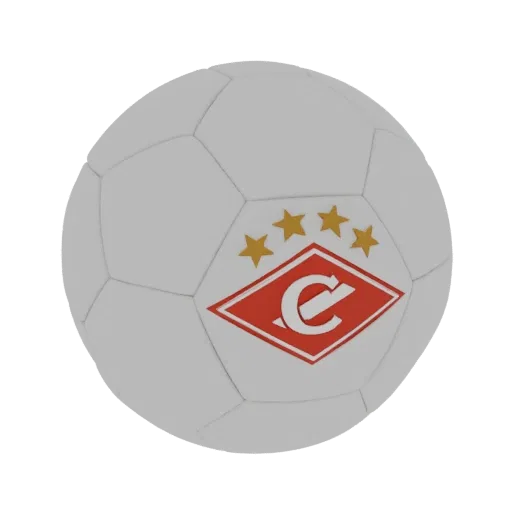 3D model of a white soccer ball with the red Spartak Moscow crest and four golden stars.