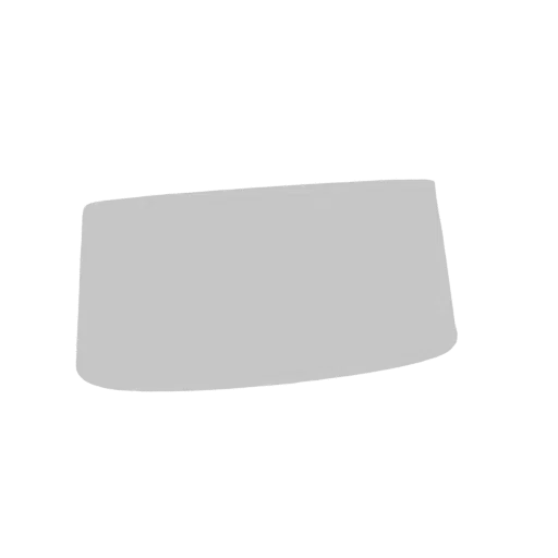 3D model of a curved rectangular glass panel with a light gray, translucent appearance, set against a white background.