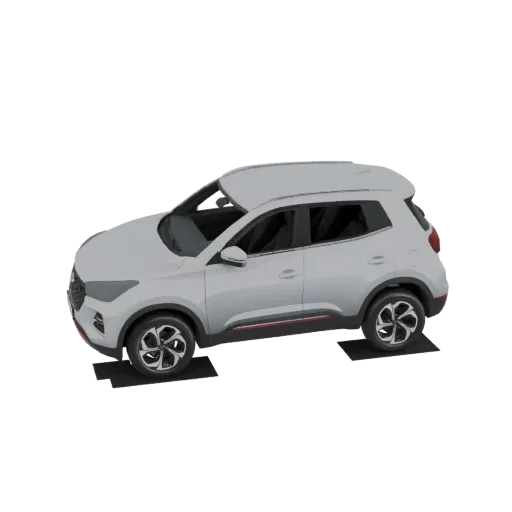 A 3D render of a white SUV, viewed from a three-quarter side angle, against a white background.