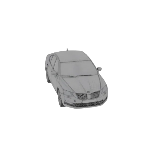 A 3D model of a Skoda Octavia shown in a wireframe style against a white background.