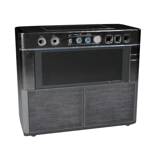 Compact Smart Speaker 3D model, home interior, three-quarter front view, Unity viewport, plastic detail.