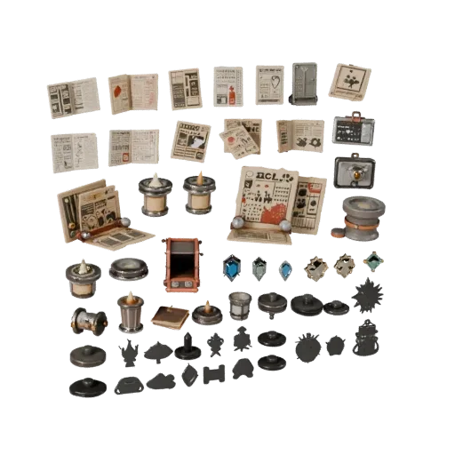 Market Candle Cluster Stylized 3D model, stylized isometric render, showing paper-like cards, small readable forms.