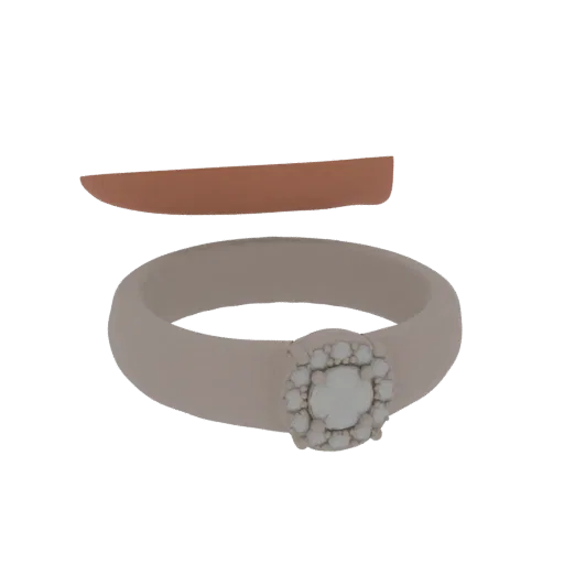 Diamond Halo Ring 3D model, three-quarter front view, AR viewer studio render, diamond setting.