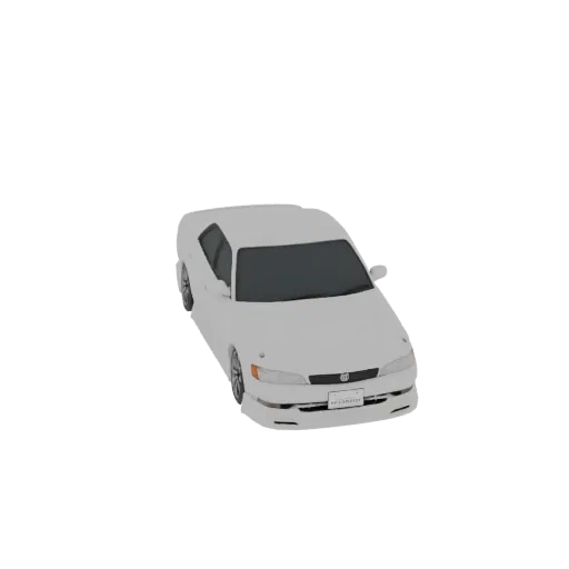 A 3D model of a white sedan, viewed from a slightly elevated front-left angle, against a plain background.
