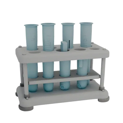 Chemistry Test Tube Rack Education 3D model, three-quarter training render, showing glass, recognizable lab forms.