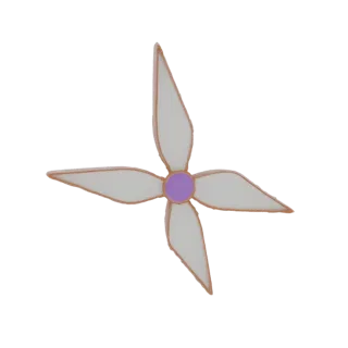 3D model of a stylized four-petal flower with a purple center and a thin, light brown outline, set against a white background