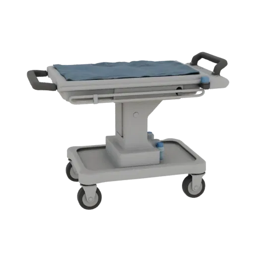 Surgical Medical Cart High Poly 3D model, close-up studio render, showing painted metal, clinical silhouette.