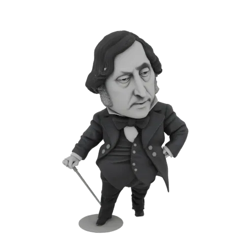 3D model of a Victorian gentleman in a suit, holding a cane and looking to the side.