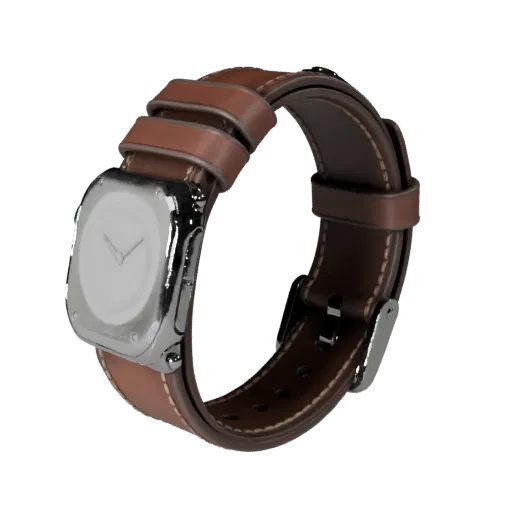 Leather Watch Strap 3D model, three-quarter front view, AR viewer studio render, showing leather, flexible strip form.