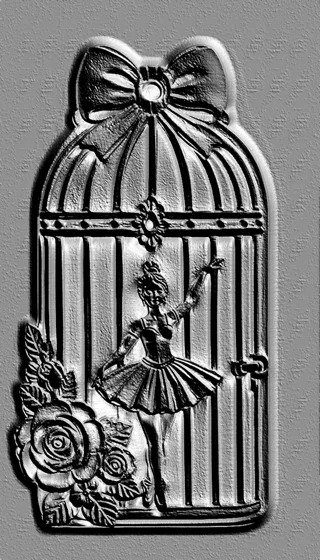Modèle 3D bas-relief ballerine en cage avec roses, style gravure